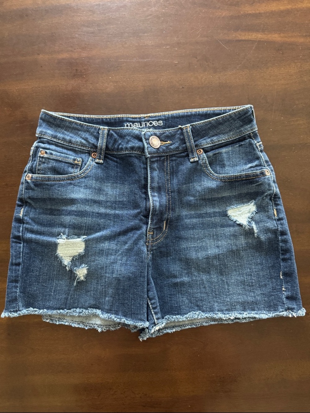 Women’s Maurices Dark Blue Distressed Denim Shorts Size 2 Summer Cotton